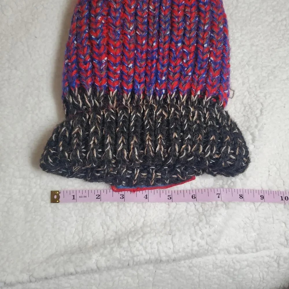 GIANTS Red Blue Chunky Knit Winter Beanie Hat Faux Fur Lined Pom Pom Adult